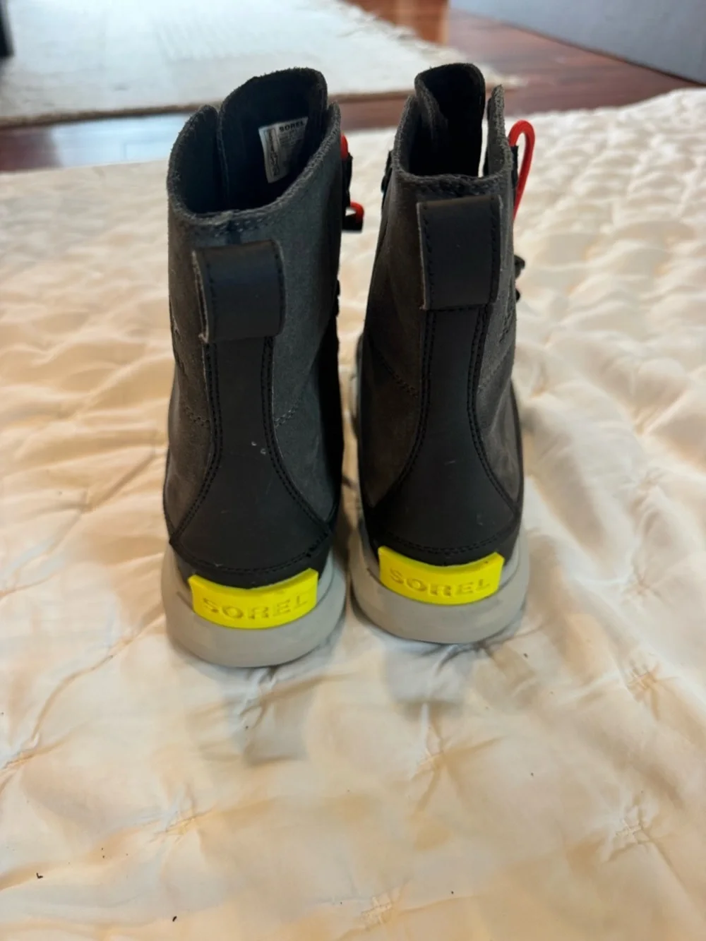 Sorel Kids Black Suede Snow Boots with Red Laces